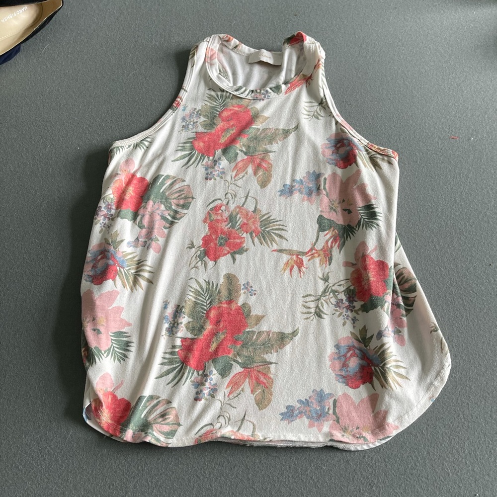 Evereve Tropical Cotton Tank With Side Slits